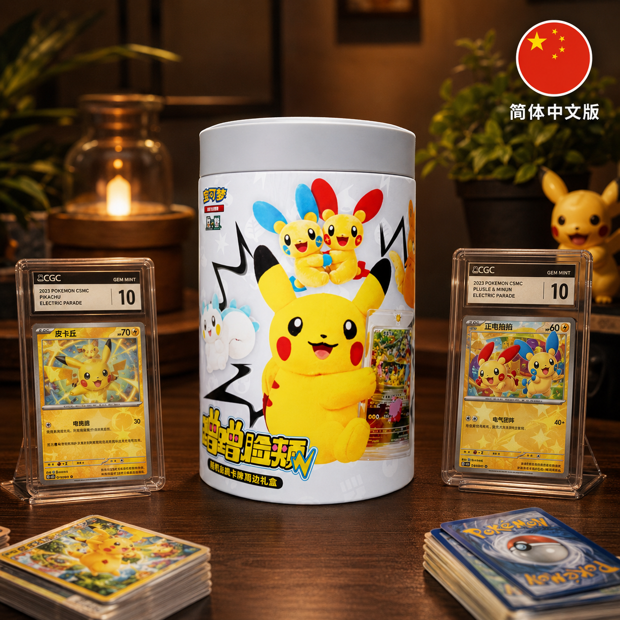 Pokemon 151 Electric Plush / Plüsch Tin Box - Simplified Chinese - Sealed OVP